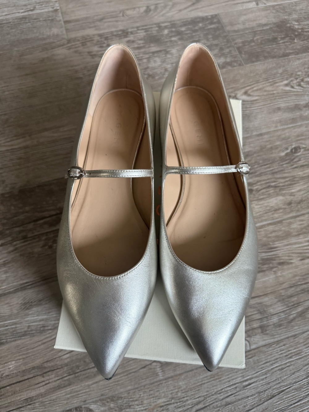 M. Gemi Leather Gunmetal Pointed Mary Jane Flats, US11/EU42, like NEW